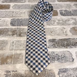 Polo by Ralph Lauren 100% Silk Tie Handmade in Italy Blue Black Silver Checked